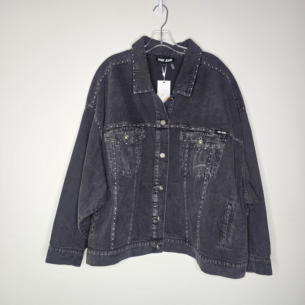 DKNY Women's Gray Studded Denim Jacket Size 3X - Picture 2 of 8
